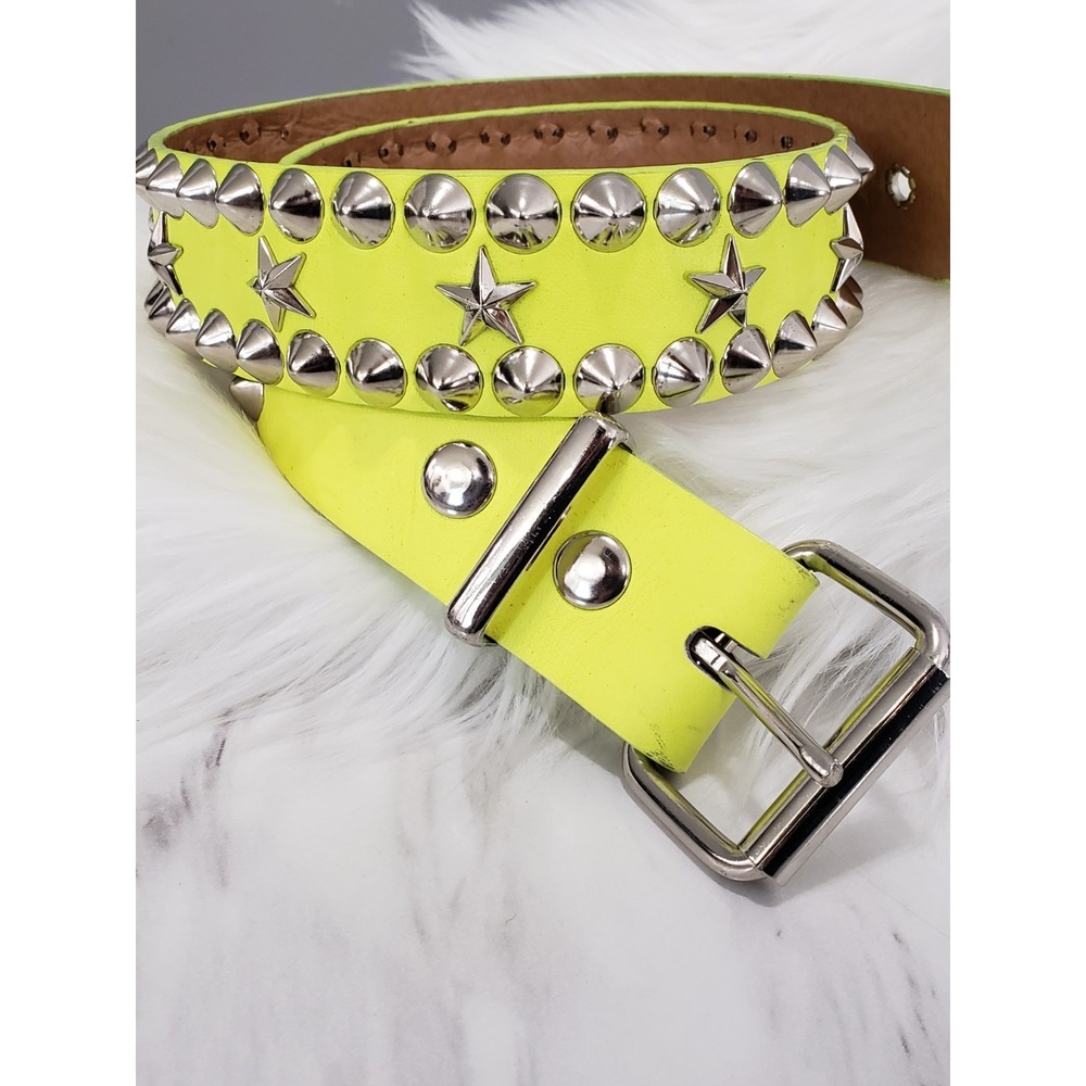 LIME GREEN METAL STUDDED CANVAS BELT PUNK‎ PLUS MOD RAVE ROCK STAR STAR EMO